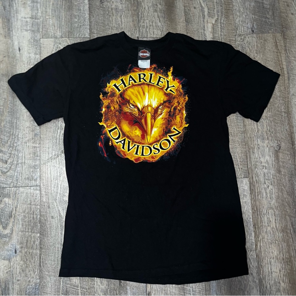 Y2K Harley Davidson Flaming‎ Bald Eagle Head Double Sided Size Large